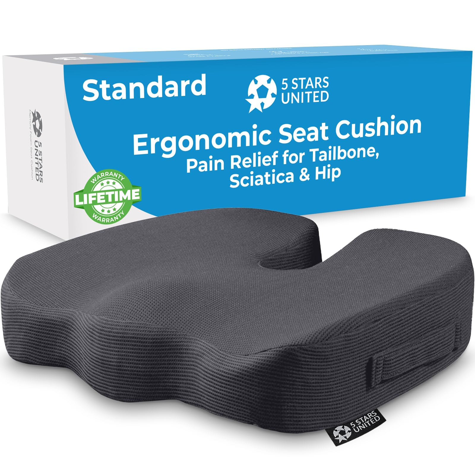 5 STARS UNITED Seat Cushion for Desk Chair - Tailbone, Coccyx Sciatica Pain Relief - Office Chair Cushions - Wheelchair Cushions - Car Seat Cushions - Pressure Relief Lifting Cushions