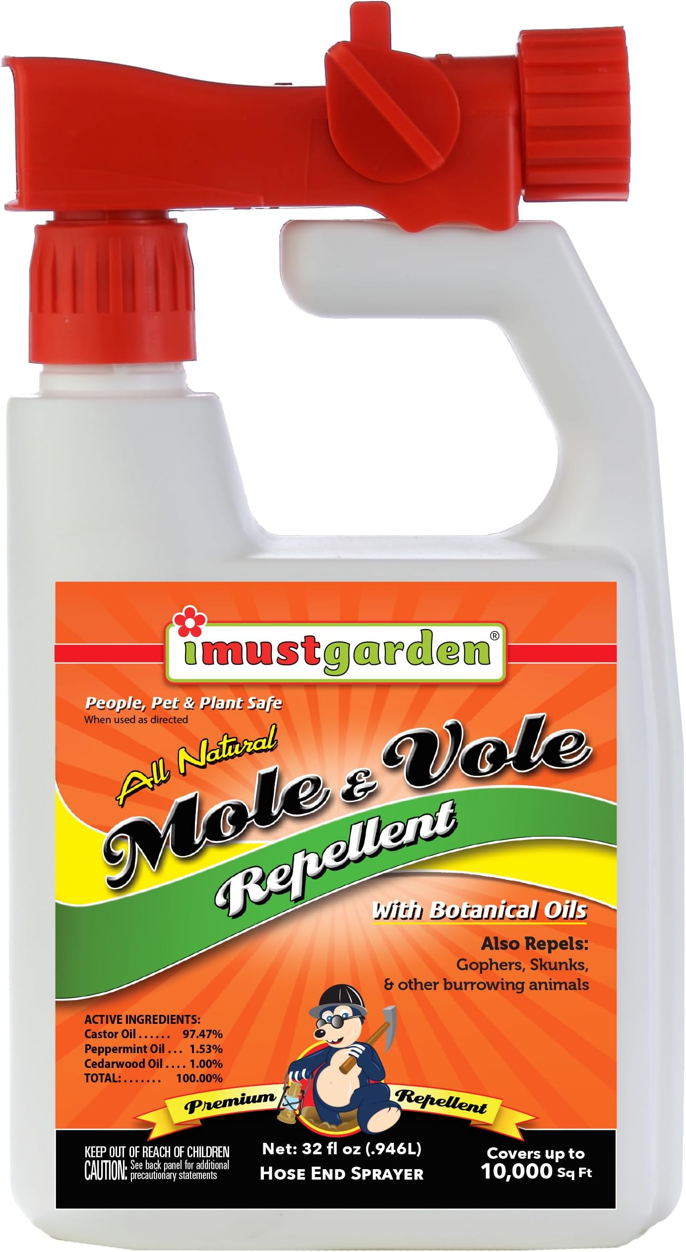 I Must Garden Mole & Vole Repellent Hose End Concentrate: Professional Strength – Twice The Coverage – All Natural Ingredients – 32oz