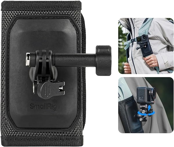 SmallRig Backpack Strap Mount for GoPro Hero 13/12/11, for DJI Osmo Nano Action 6/5 Pro/4/Pocket 3, for Insta360 X5/4/3/Ace Pro 2, Hook and Loop Fastener Clip Mount with Ball Head Adapter Base -5721