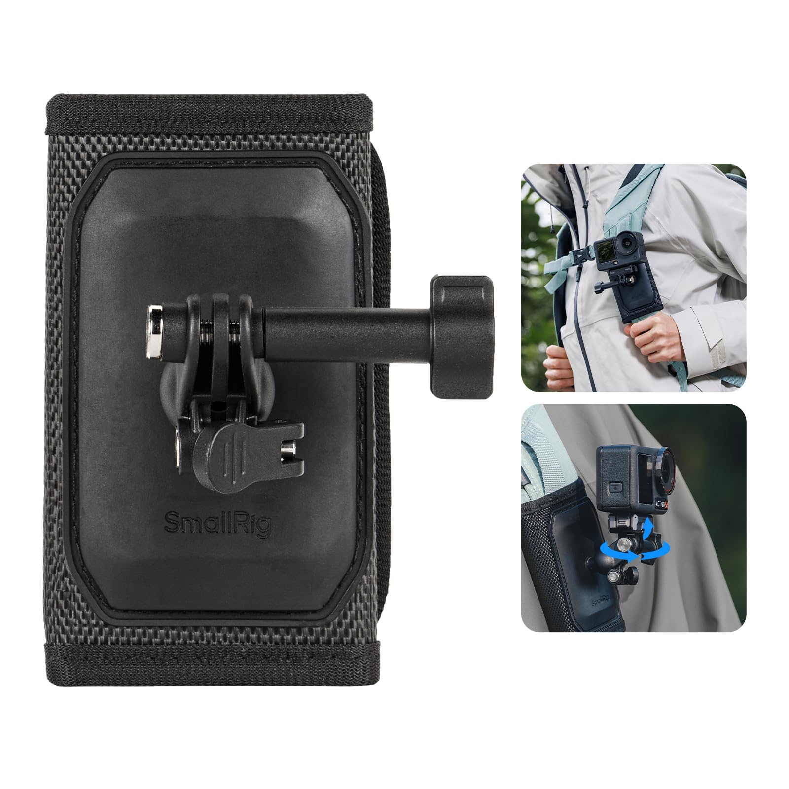 SmallRig Backpack Strap Mount for GoPro Hero 13/12/11, for DJI Osmo Nano Action 6/5 Pro/4/Pocket 3, for Insta360 X5/4/3/Ace Pro 2, Hook and Loop Fastener Clip Mount with Ball Head Adapter Base -5721