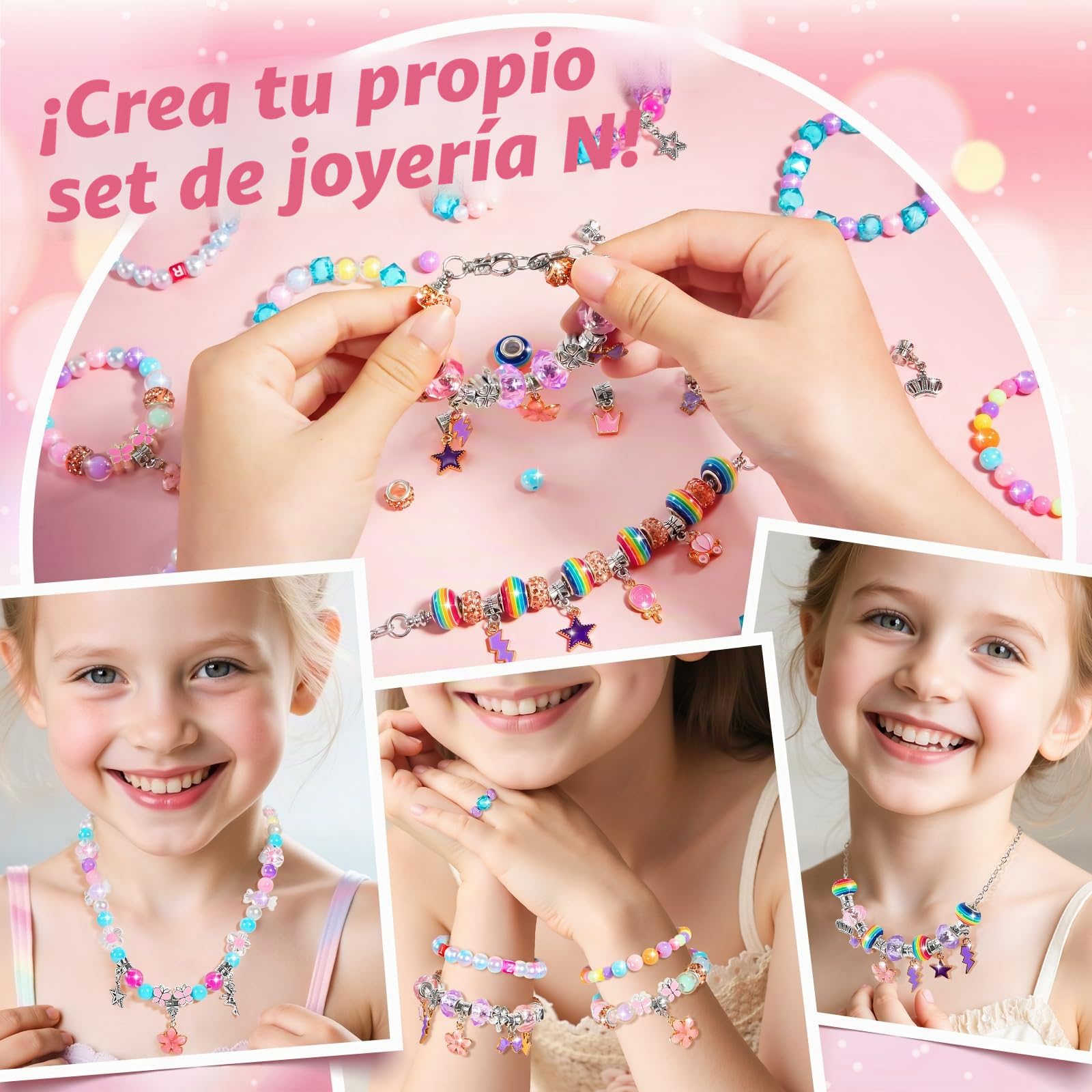BLmukce Set de joyería DIY para niños – pulsera y cuentas DIY para niñas con cuentas, dijes y accesorios para collares, regalo de cumpleaños y Navidad (4-12 años)