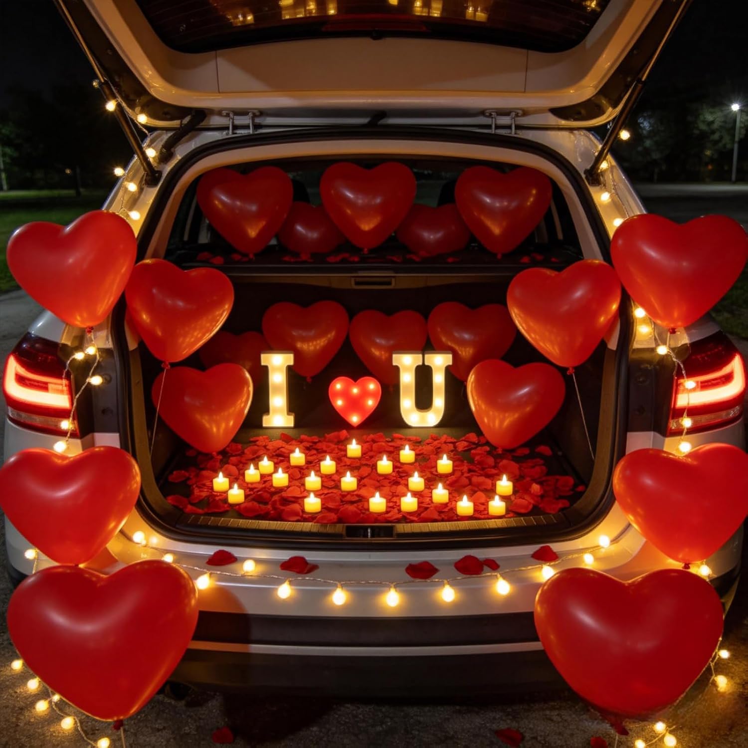 Wondise I Love U Light Up Letters, I Love U Sign Proposal Decorations with 30Pcs Flameless Tea Lights 2000Pcs Red Rose Petals 20Pcs Red Balloons for Valentine's Day Wedding Proposal Romantic Night