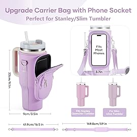 linmaya Water Bottle Carrier Bag with Phone Pocket for Stanley Cup 40/30oz,Insulated Neoprene Water Bottle Holder Cross-boday Bag with Adjustable Shoulder & Handheld Strap Stanley Cup Accessories