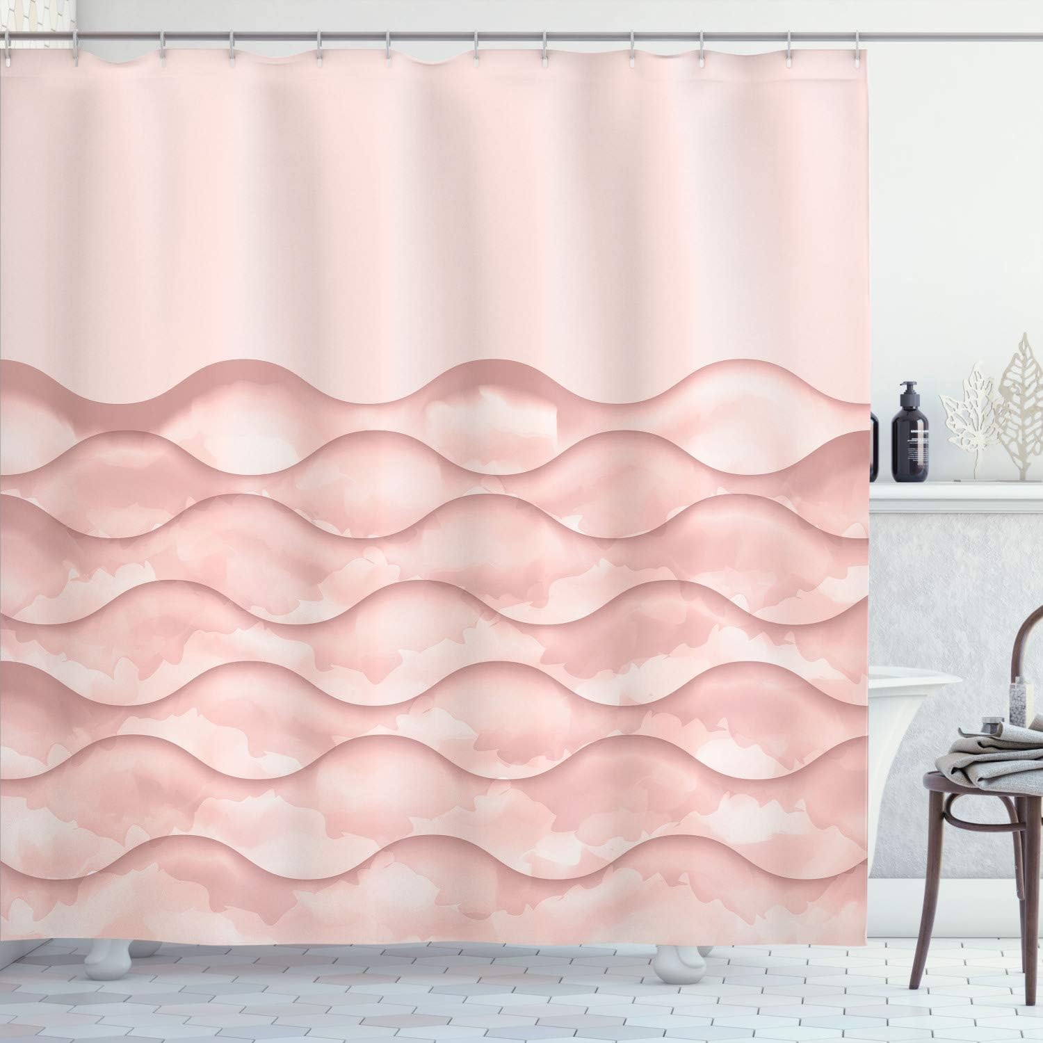 Ambesonne Ocean Shower Curtain, Sea Waves Illustration Features Liquid Ocean Motion Water Tides Image Artwork, Cloth Fabric Bathroom Decor Set with Hooks, 75" Long, Dark Sky