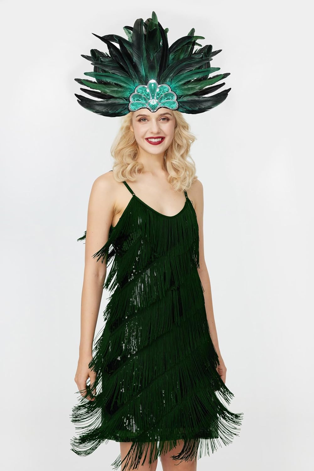 Gionforsy Carnival Headpieces for Women Feather Caribbean Headdress Mardi Gras Accessories 1920s Flapper Headband - Image 3