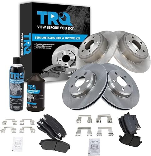 TRQ Kit de pastillas de freno delanteras y traseras y rotores Kit químico de freno Pastillas de freno Rotor de freno semimetálico compatible con