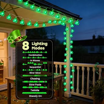Solar Shamrock String Lights Outdoor, St. Patrick's Day Decorations Lights