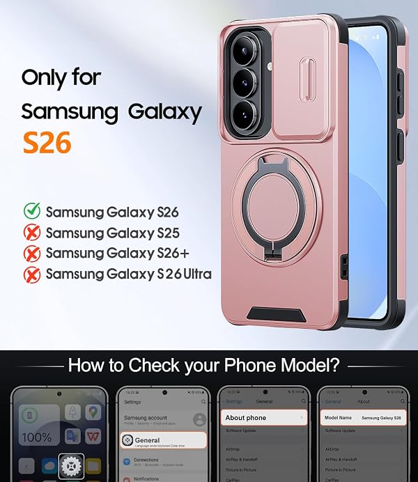 JAME for Samsung Galaxy S26 Case, Ring Holder Stand Kickstand, Slide Camera Cover with Screen Protector, Dual-Layer Shockproof Protective, Magnetic Accessory Friendly Galaxy S26 Phone Case, Pink by JAME - Used condition - Image 2