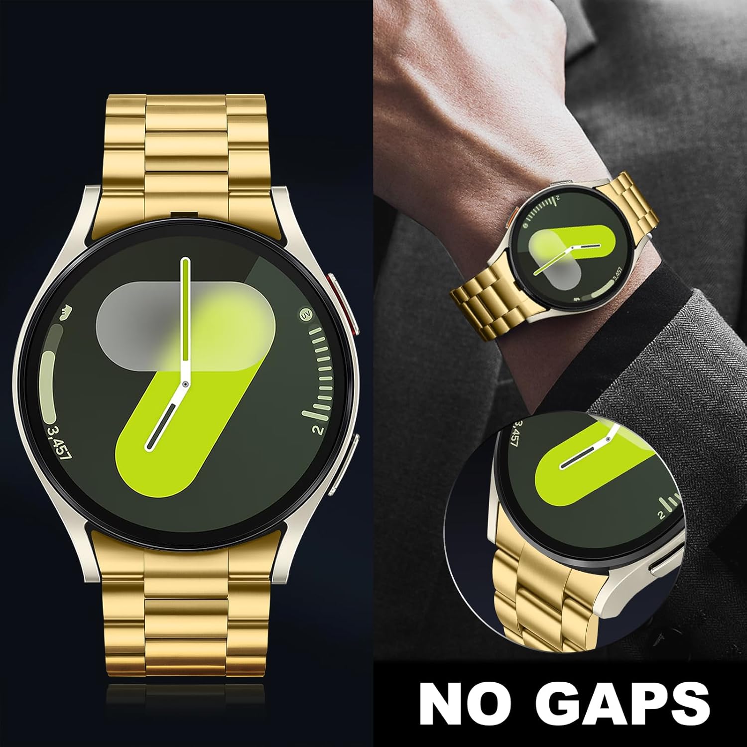 Metal Bands Compatible with Samsung Galaxy Watch 7 6 5 4 FE Band 44mm 40mm/Galaxy Watch 6 Classic 47mm 43mm/5 Pro 45mm, No Gap Stainless Steel Strap for Women and Men, Gold - Image 2