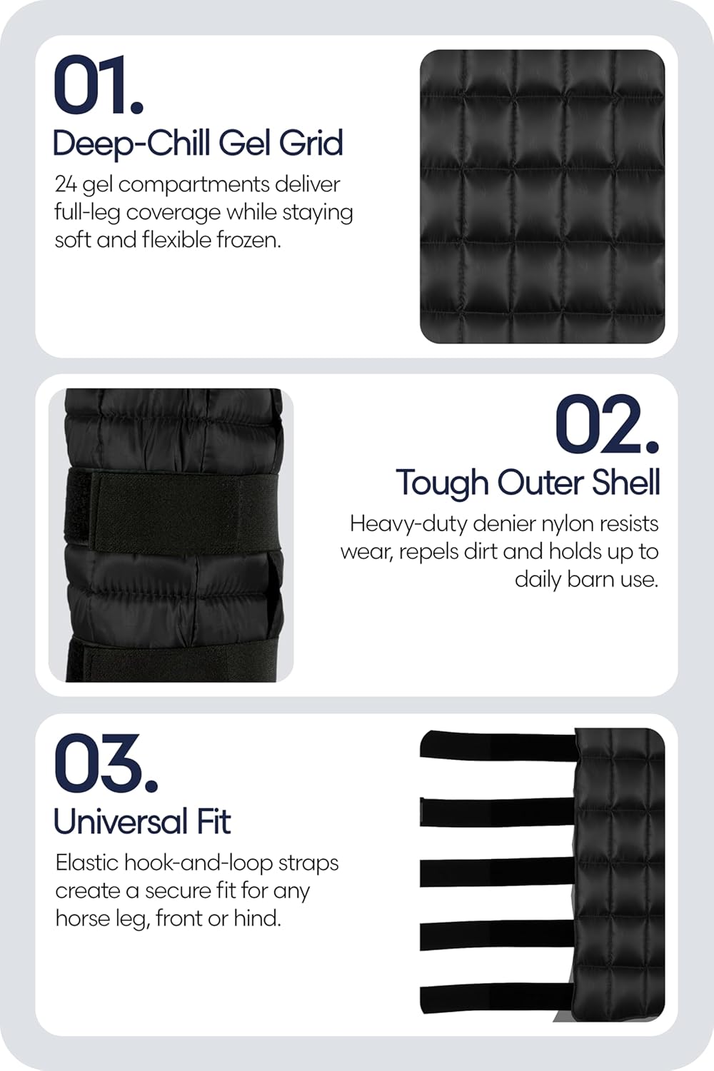 Equinavia Cool Relief Therapy Ice Boots Leg Wraps Pair for Horses, Gel Pack with Adjustable Straps | 16.5" x 15.5" with Storage Bag - Black - Pair - One Size