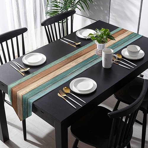 Miniatura 4 de PIEPLE Camino de mesa rústico verde azulado de lino de algodón de 13 x 72 pulgadas de largo, bufandas de tocador, mantel de granja para cocina,