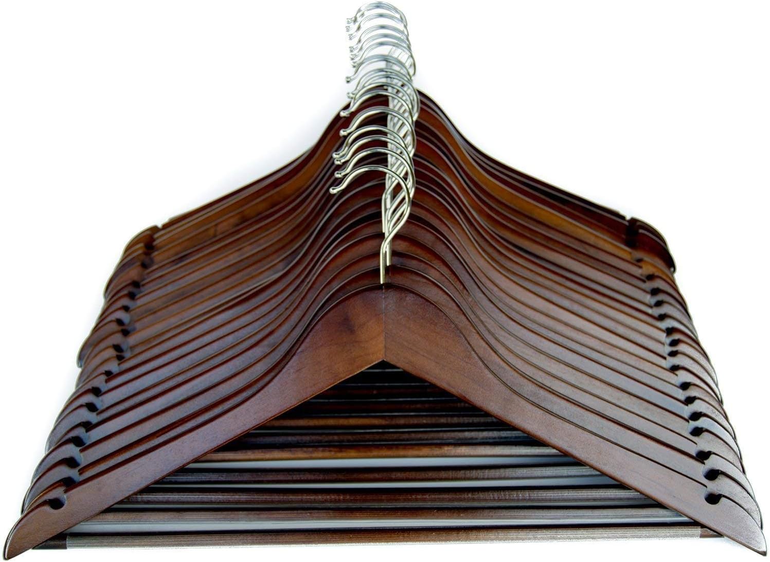 Zober Wooden Suit Hangers 30 Pack with Non Slip Pants Bar Smooth