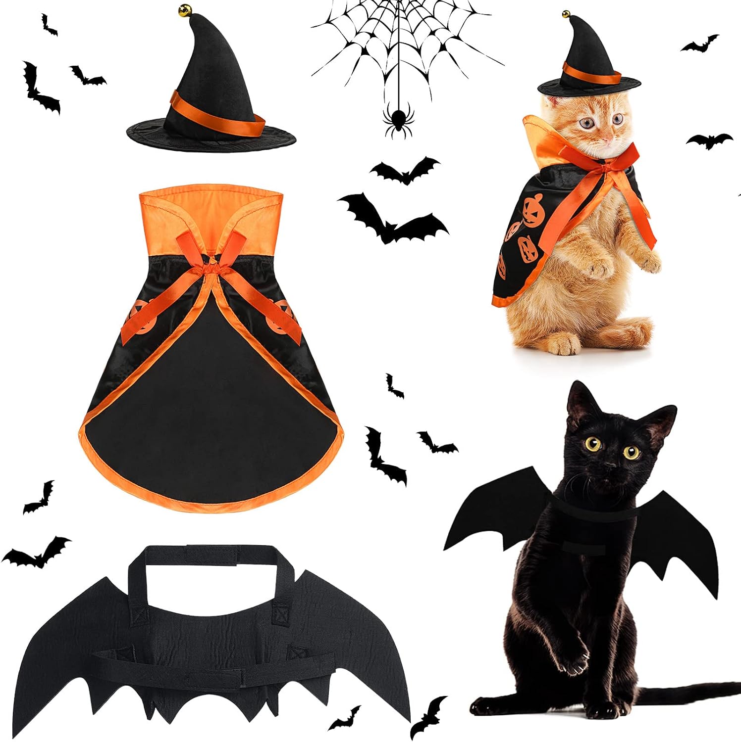 Frienda 3 Piezas Disfraz de Halloween para Gatos con Capucha y Alas