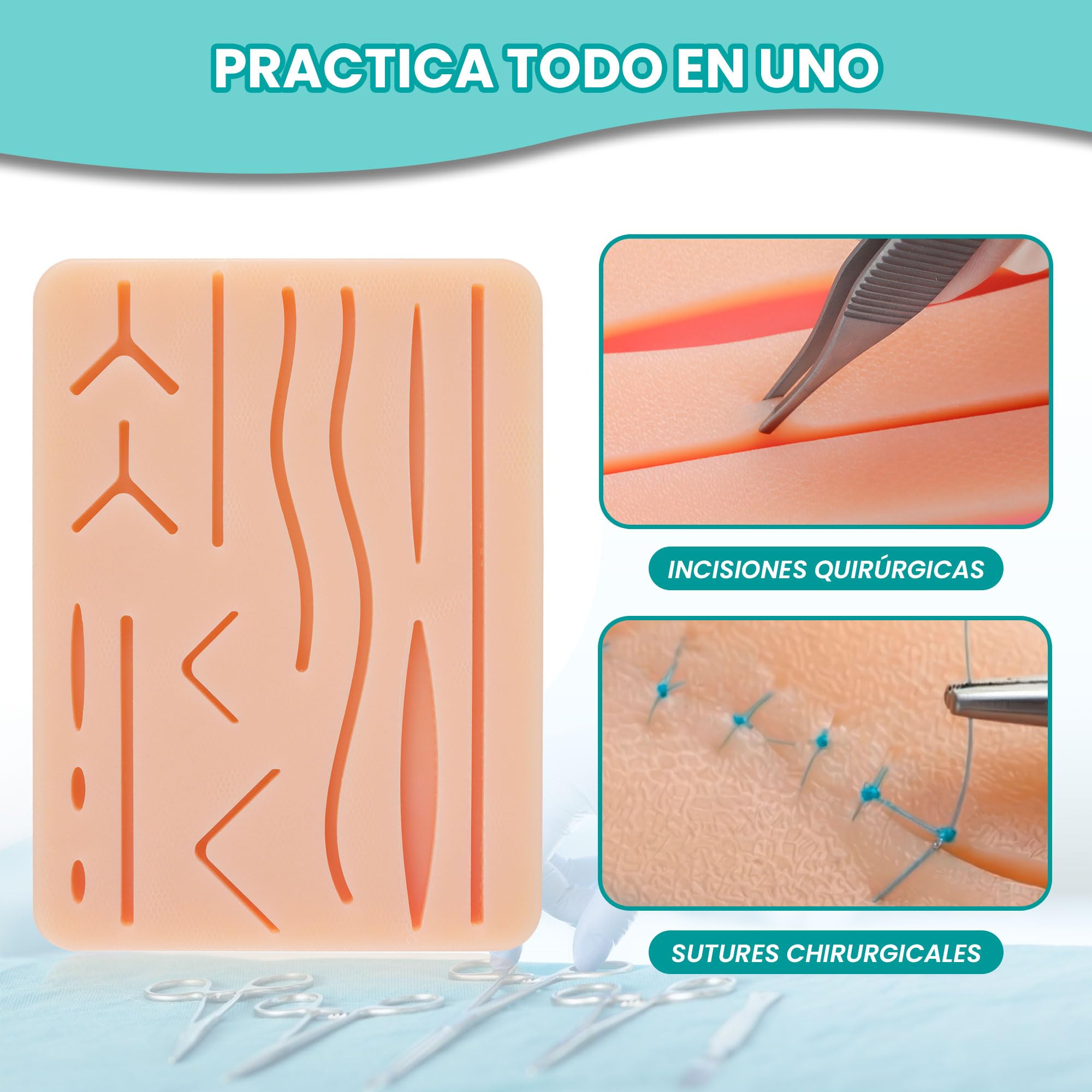 Kit de sutura con almohadilla realista | Kit suturas quirurgicas completo, kit sutura enfermeria, kit de sutura quirurgica para practicar, kit suturas para estudiantes, suturas quirúrgicas