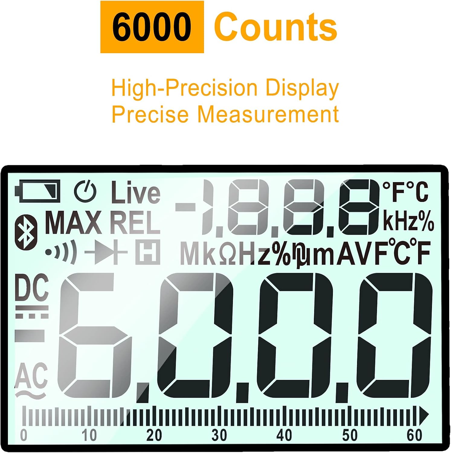 Ingco DM7502 display showing 6000 counts for high precision