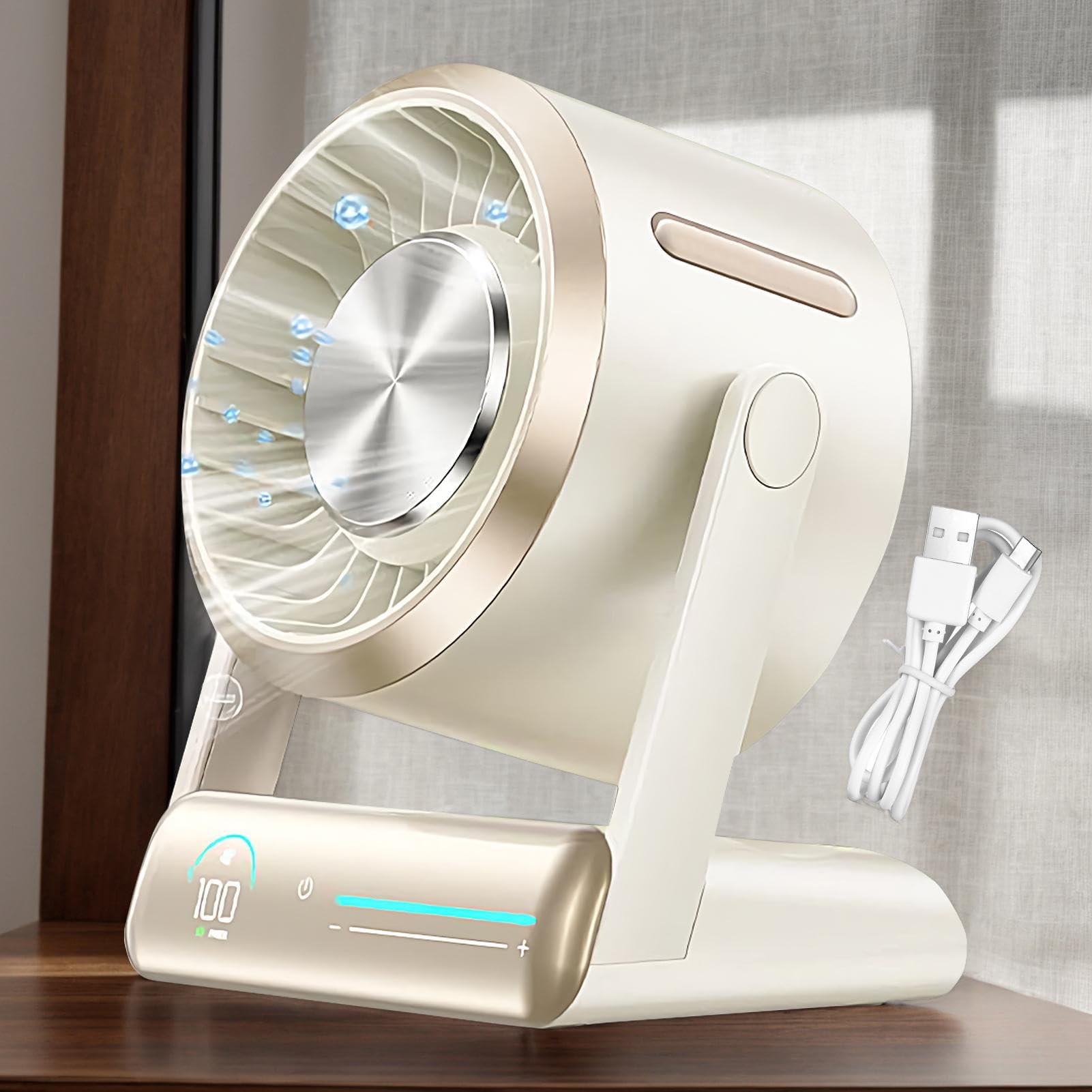 Ventilatore Da Scrivania 100 Velocità Silenzioso Ricaricabile Rinfrescante | Piccoli Ventilatori Per Camera E Ufficio Per Casa Cucina Scuola Dormitorio Campeggio Esterno Estate Spiaggia