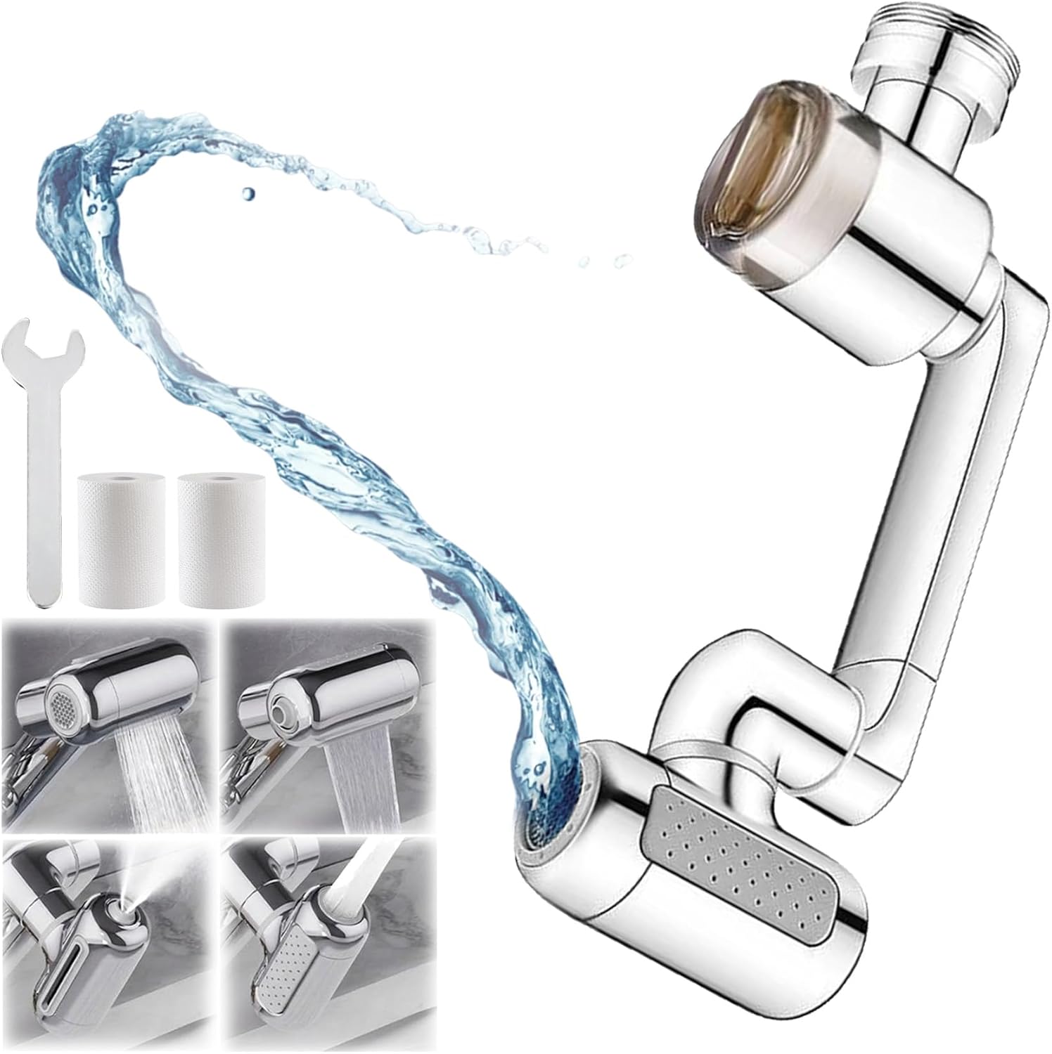 1080° Rotating Faucet Extender with Upward Facial Mist, 4 Water Modes & Built-In Filter, Universal 1080° Rotating Faucet Extender, Swivel Faucet for for Hair Hand Face Washing Kitchen Bathroom (3)