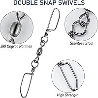 Vista 3 de Dr.Fish Paquete de 20 giros de doble presión, grúa giratoria de alta resistencia, broches de seguridad de acero inoxidable resistente a la oxidación