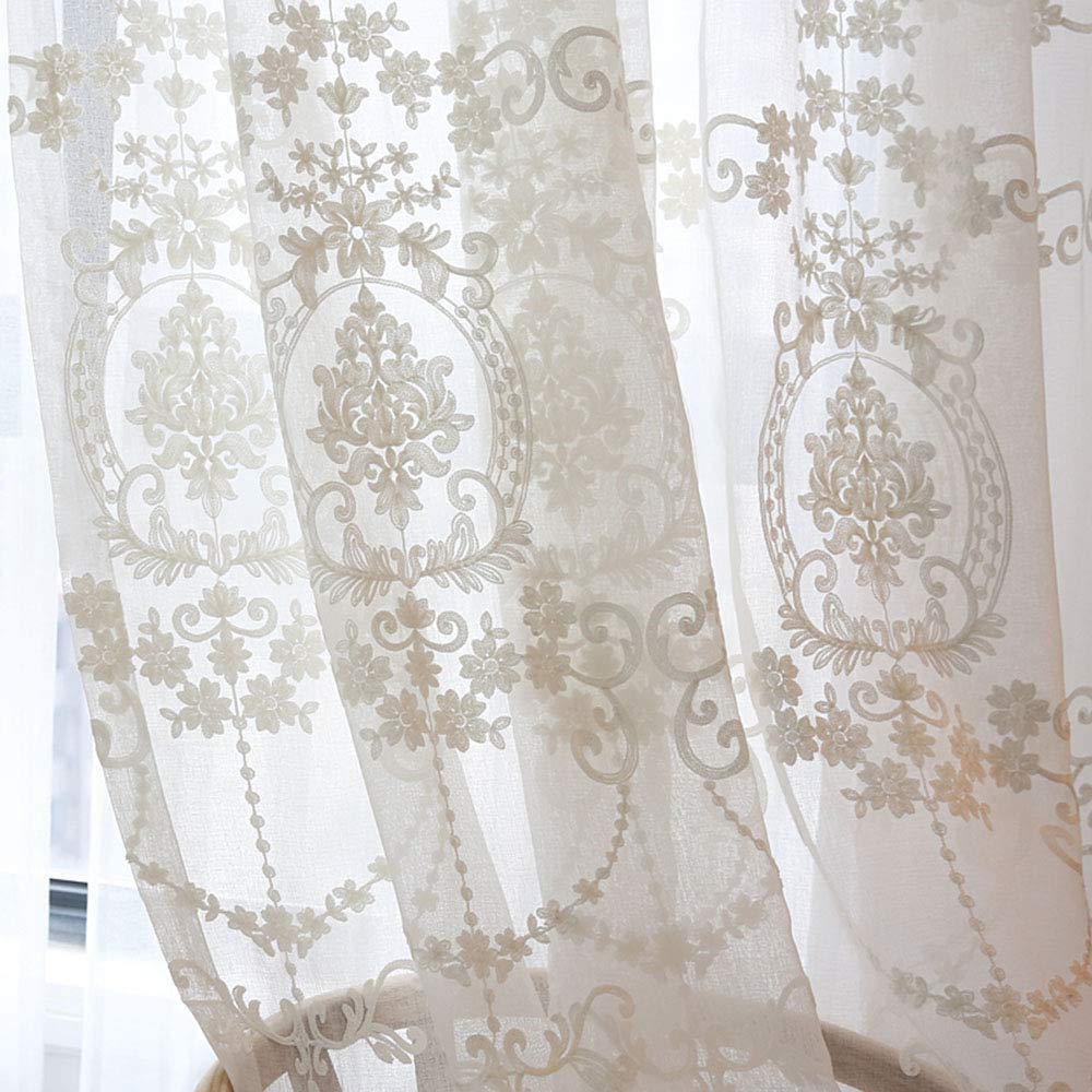 Rideaux transparents en tulle blanc brodé 250x270cm avec crochets haut