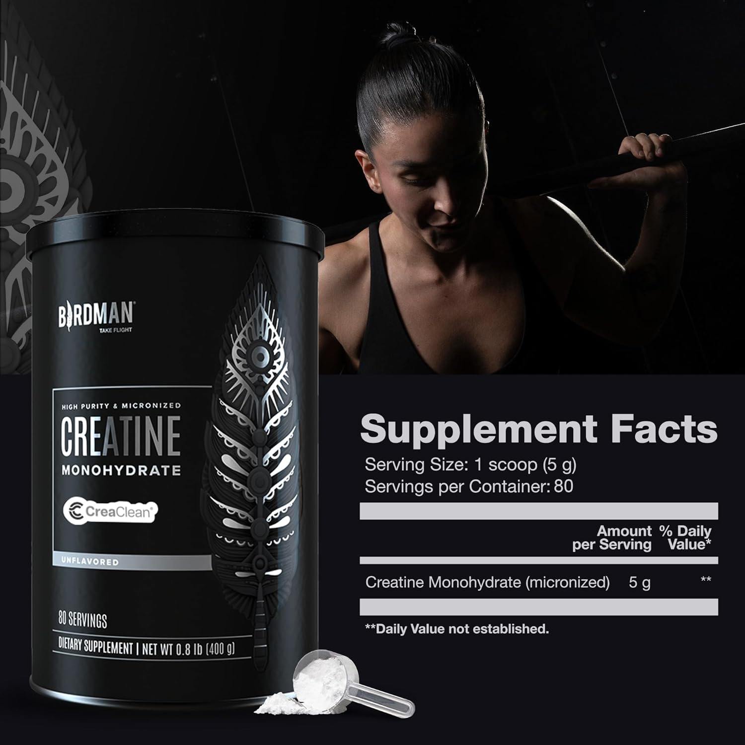 BIRDMAN Micronized Creatine Monohydrate Powder, Muscle Recovery, Caffeine Free, Creatine Pre Workout, Vegan, Post Workout, Gluten Free, Sugar Free | 80 Servings (5 Grams Each) | 0.8lb - Image 5