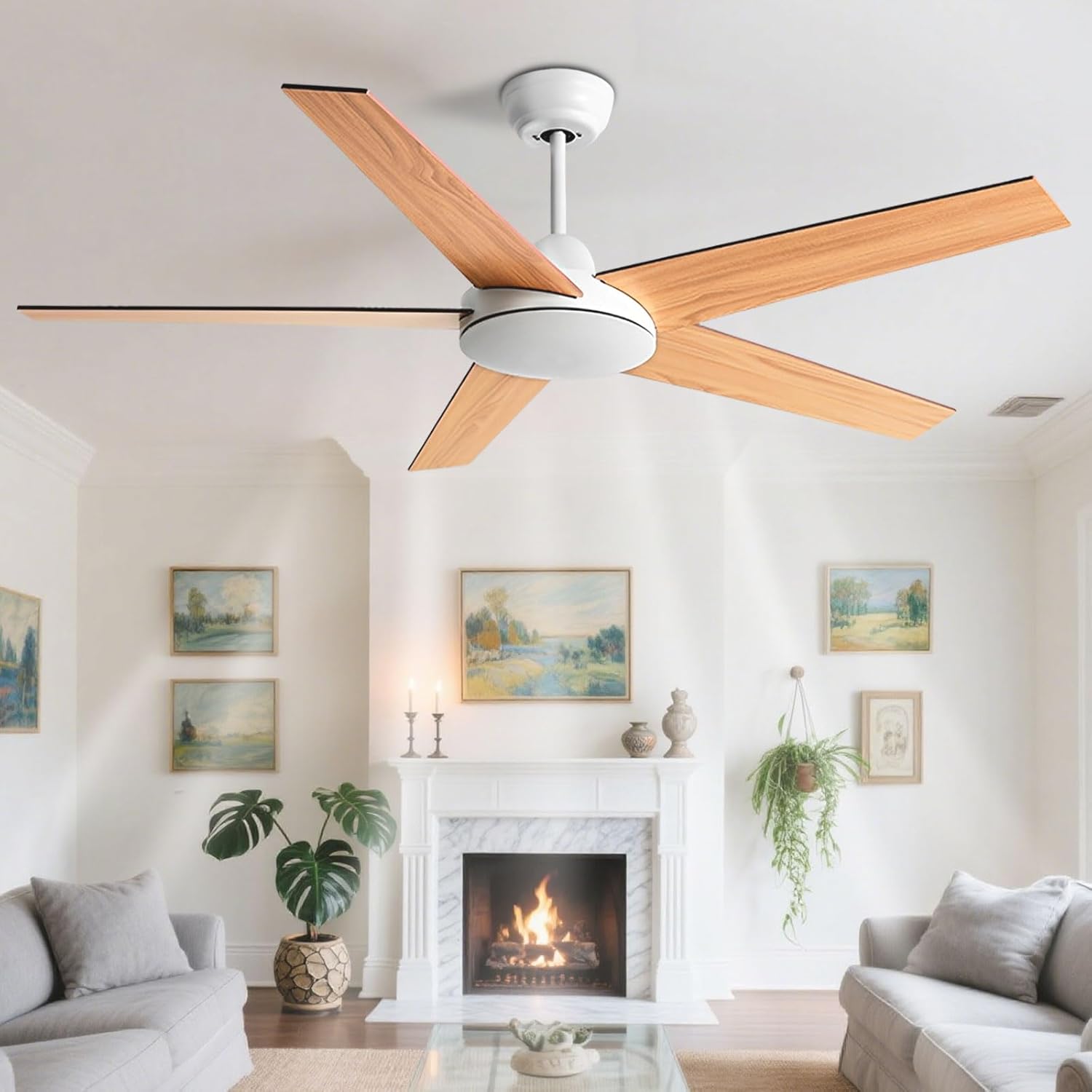 Modern Remote Ceiling Fan No Light Quiet DC Motor, 6 Speeds Ceiling Fans Simple Indoor Ceiling Fans Without Lights 5 Blades For Patios Living Room Restaurant Bedroom