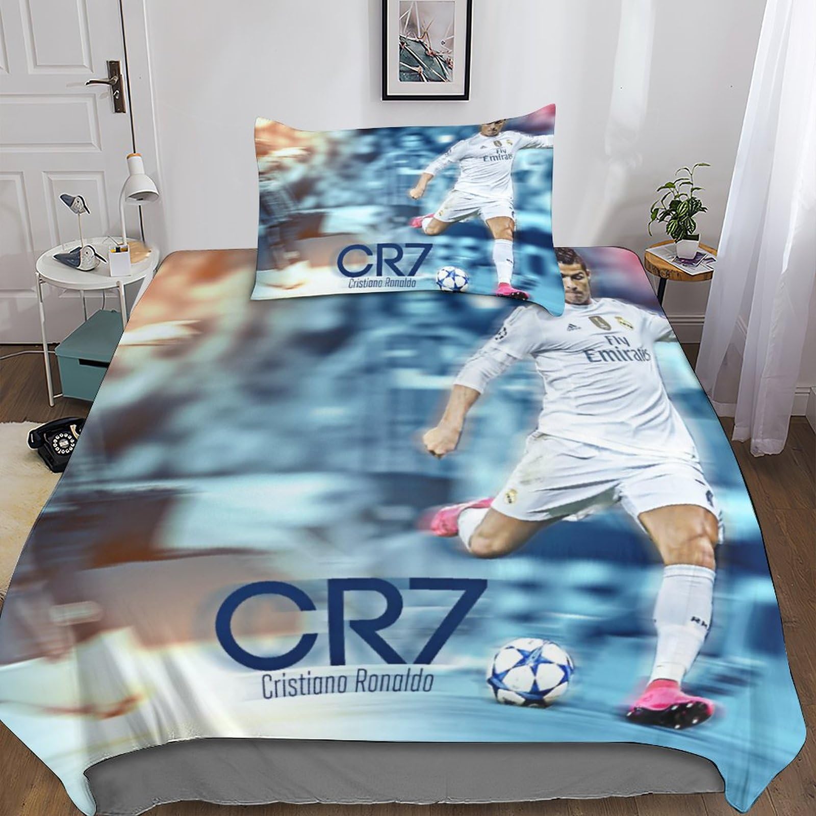 ENIXWH Voetbalster-beddengoed voor tieners, 3D Madrid Modric dekbedovertrekset van microvezel met rits en 2 envelop kussenslopen, (A, 240 x 220 cm