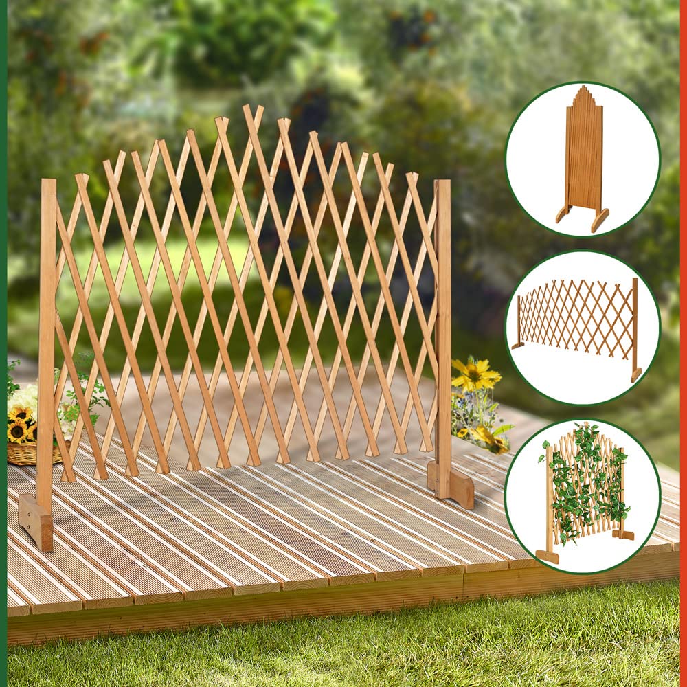 GARDEBRUK® Celosía Extensible Madera hasta 200cm Plantas Trepadoras Enrejado Jardín Valla Separador Terraza