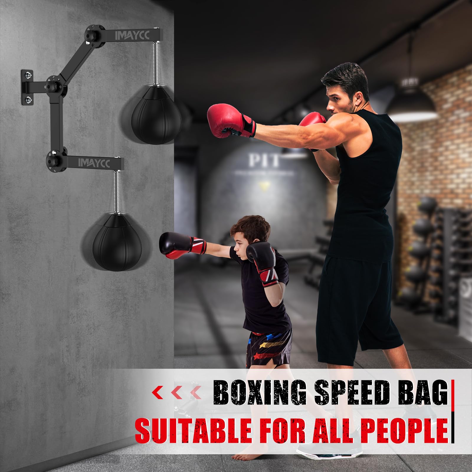 IMAYCC Speed Punching ball, sacco da boxe, supporto da parete regolabile in altezza e pieghevole, per bambini, adolescenti e adulti, per allenamento in casa, palestra, allenamento, ecc. (nero)