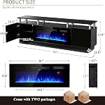 Oneinmil 70" Cheminée TV Reste avec 36" Cheminée électrique,LED Centre de divertissement léger,2 Niveau TV Console Stand pour téléviseurs Jusqu'à 80",Cheminée pour le salon TV Stand, noir