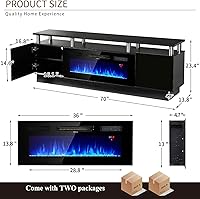 Vista 2 de oneinmil Soporte de consola de TV de 2 niveles con chimenea eléctrica de 36 pulgadas, centro de entretenimiento con luz LED para televisores