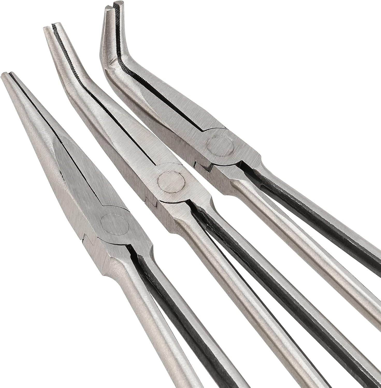3 Pieces 16 Inch Long Needle Nose Pliers Set, Straight, 45, 90 Degree Long Reach Pliers Set with Comfortable Handle for Tight Space
