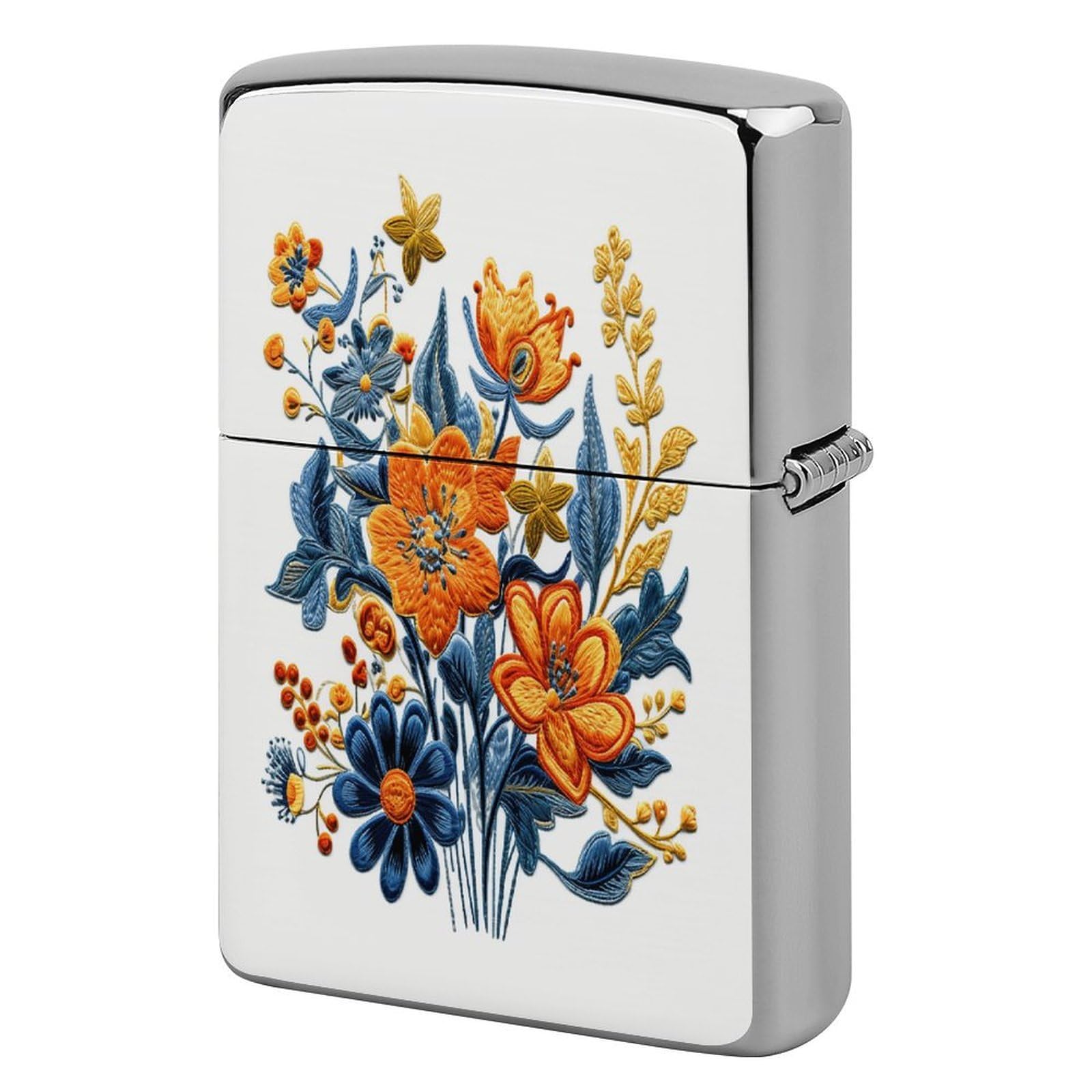 Fodpand Style Embroidered Flower Pattern Metal Lighter Case Cover Lighter Sleeve