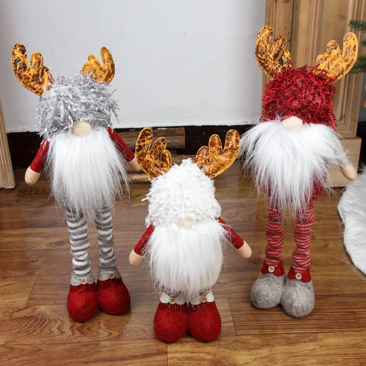 Hilif Gnomi di Natale con gambe elastiche in peluche lavorato a maglia Babbo Natale fatto a mano Natale Gonk Nano Elfo Figurine Decorazione da tavolo perla casa senza volto Bambole Regali Ornamenti(D)