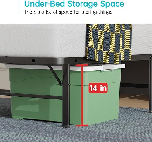 Miniatura 11 de Marco de cama de metal corto Queen con plataforma de metal plegable, listones de acero recubiertos duraderos con instalación sin herramientas, sin