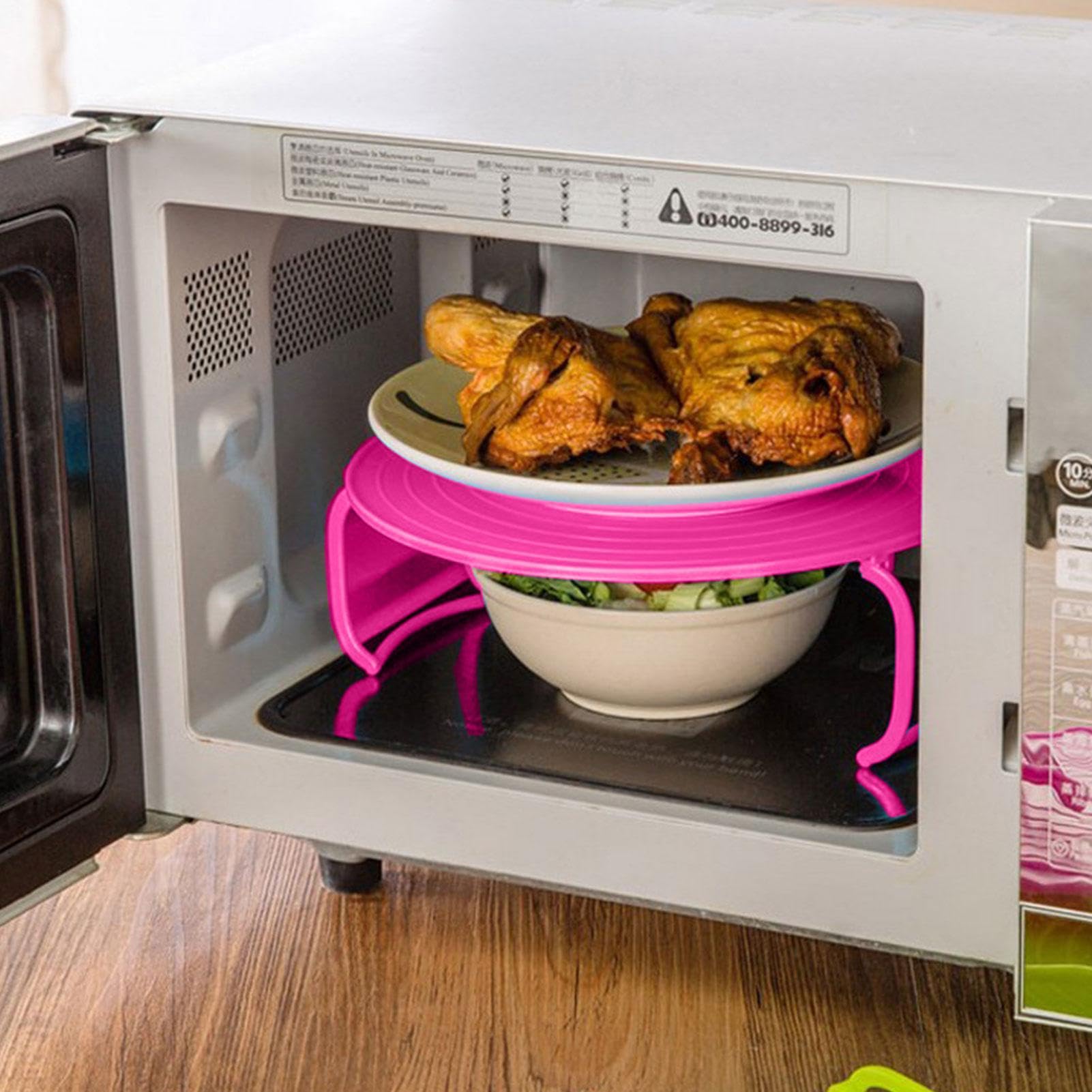 Impilatore di piastre per microonde, piatto per cottura a vapore, forno a microonde multifunzionale in plastica per riscaldamento a strati(Verde