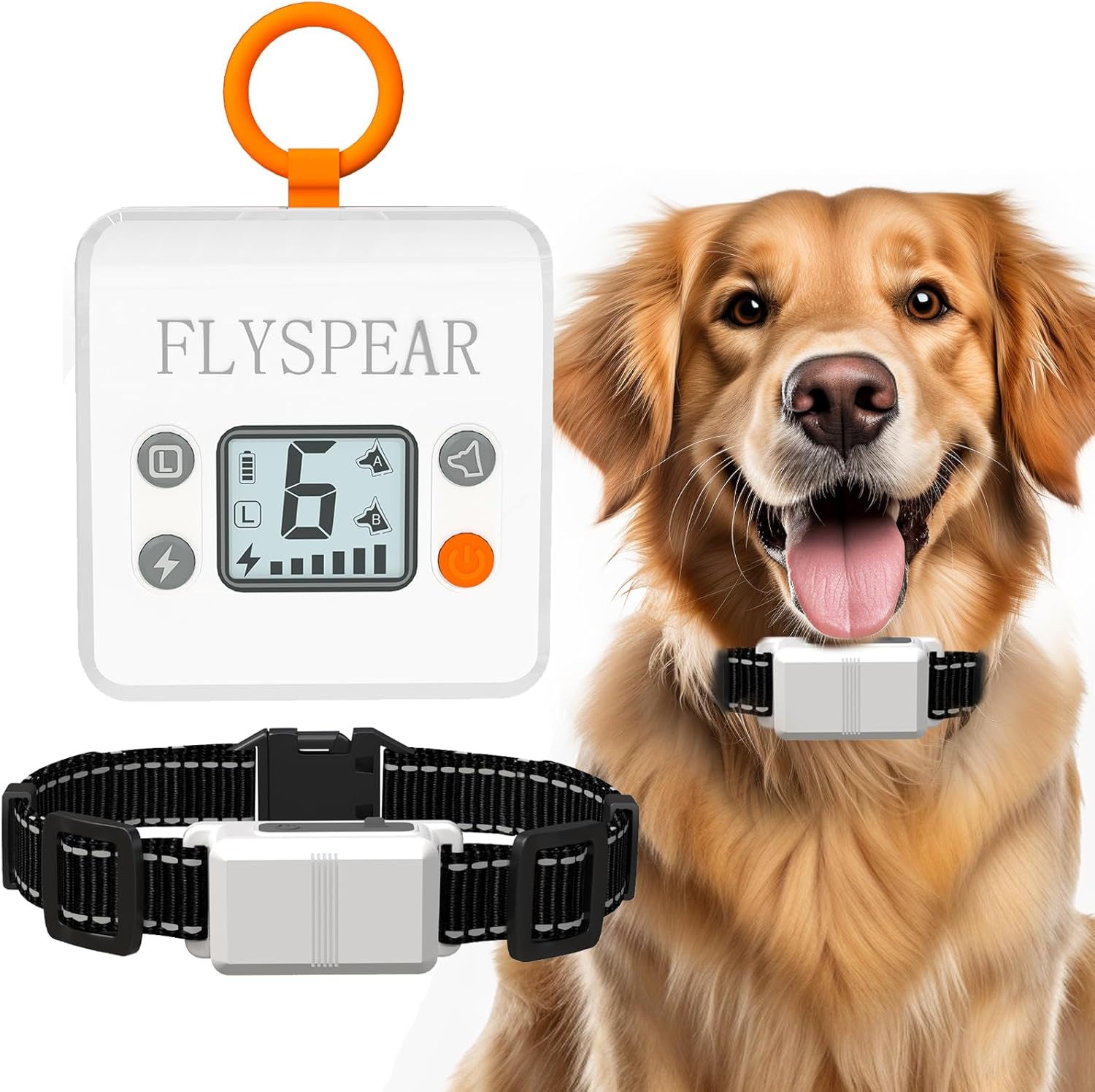 FLYSPEAR Wireless Pet Barrier - Rechargeable Indoor Pet Barrier with 6 Adjustable Range Radius up to 7 ft, 6 Adjustable Safe Static Intensity, Electric Fence System for Dog with Hook