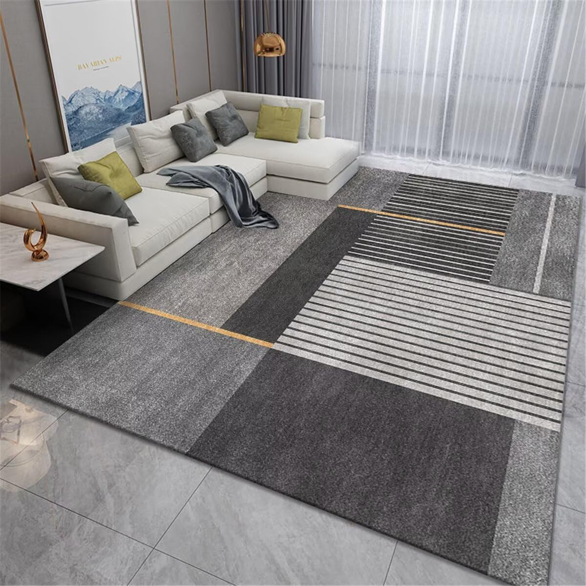 Tapis chevet 50x80cm à motif de ligne verticale gris-jaune