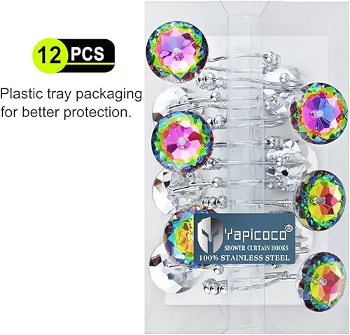 Miniatura 7 de Ganchos de cortina de ducha para baño, 12 ganchos dobles que se deslizan con diamantes de imitación de cristal antioxidantes, ganchos para cortinas