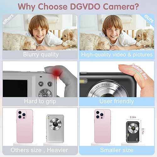 Miniatura 2 de Cámara digital, cámara digital FHD 1080P para niños con tarjeta de 32 GB, cámara de vlogging para video antivibración, cámara portátil para apuntar