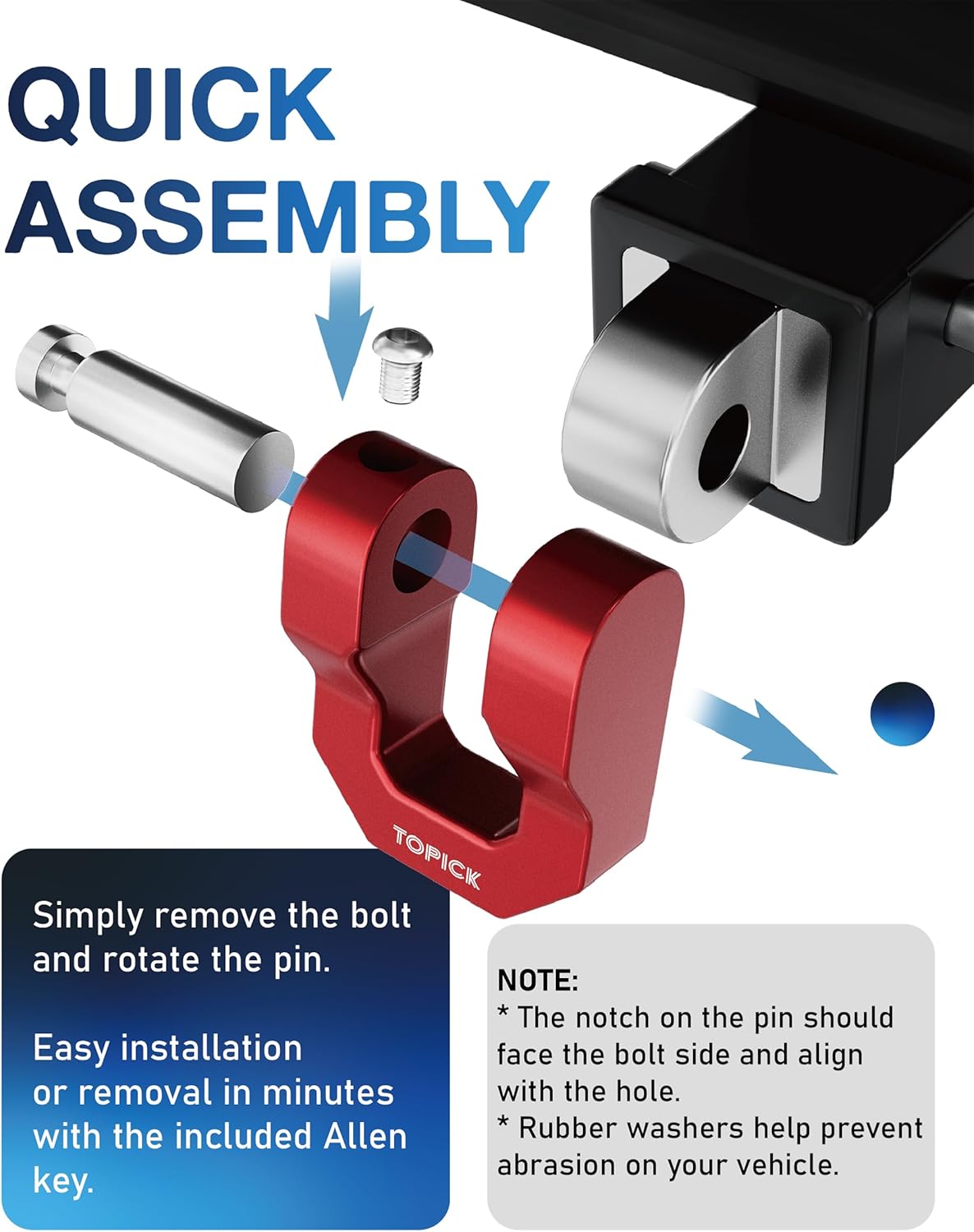 3/4" D Ring Shackle, 68,000 lbs Break Strength with 7/8" Pin, Universal Use with Tow Strap Winch for Off-Road Truck ATV UTV SUV Recovery Towing Trailer (2 Pack, Red) - Image 5