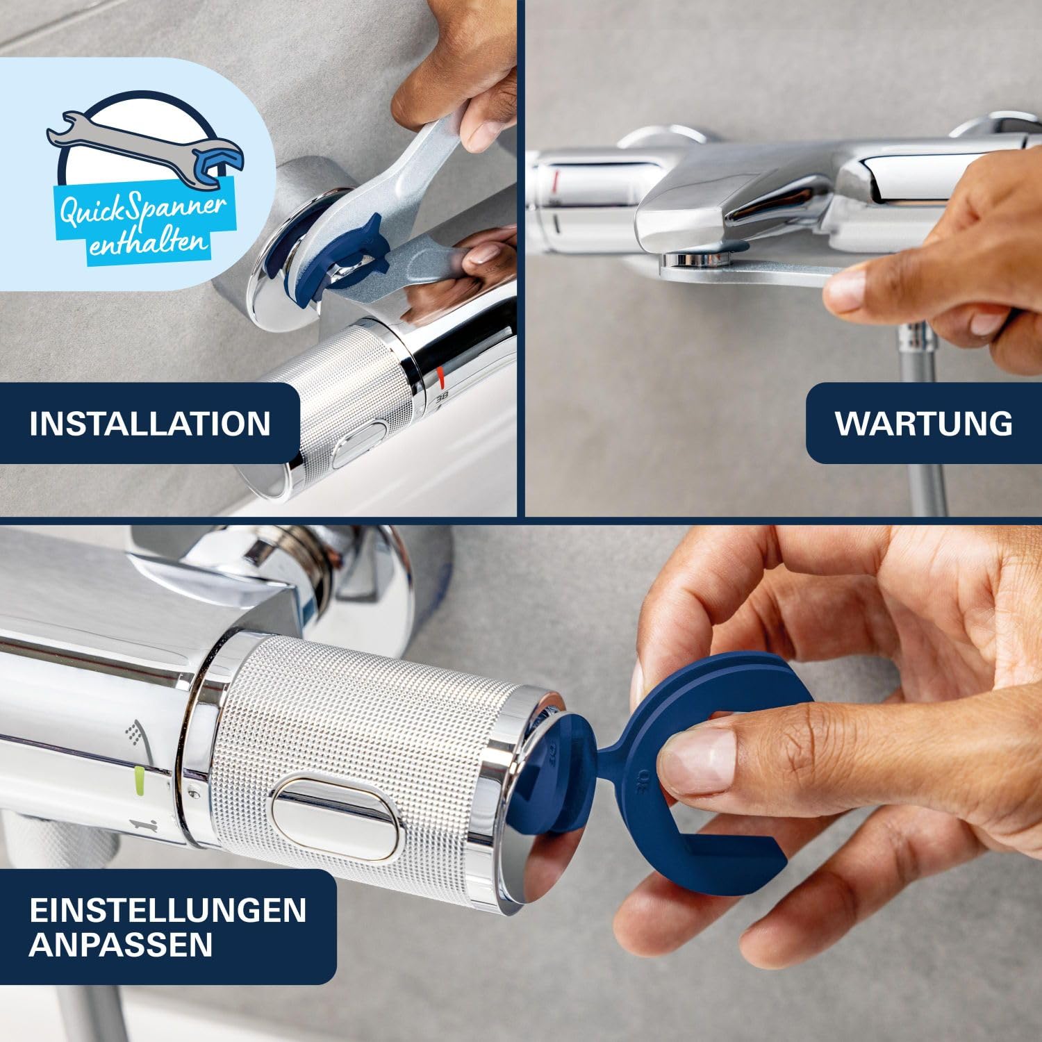 GROHE Precision Get, Badewannenarmatur, wassersparend (Thermostat für stets konstante Temperatur, Duscharmatur mit Verbrühschutz bei 38°C, Mischbatterie für die Badewanne, 3in1 Tool), chrom, 34774000
