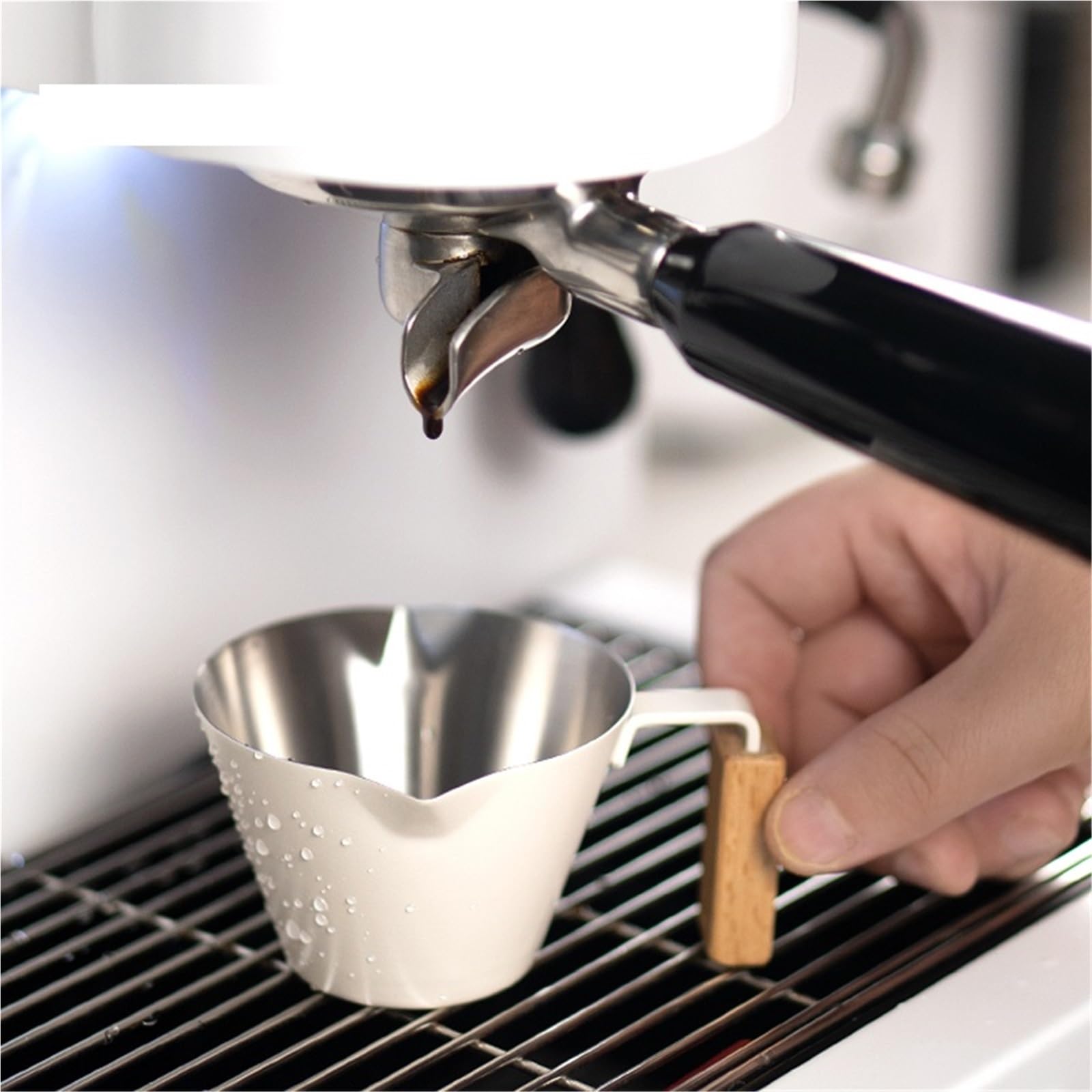 Tazas medidoras de acero inoxidable, taza extracción Espresso doble boca, 100ml con herramientas cocina a escala, 2 uds para Latte Art(Black)