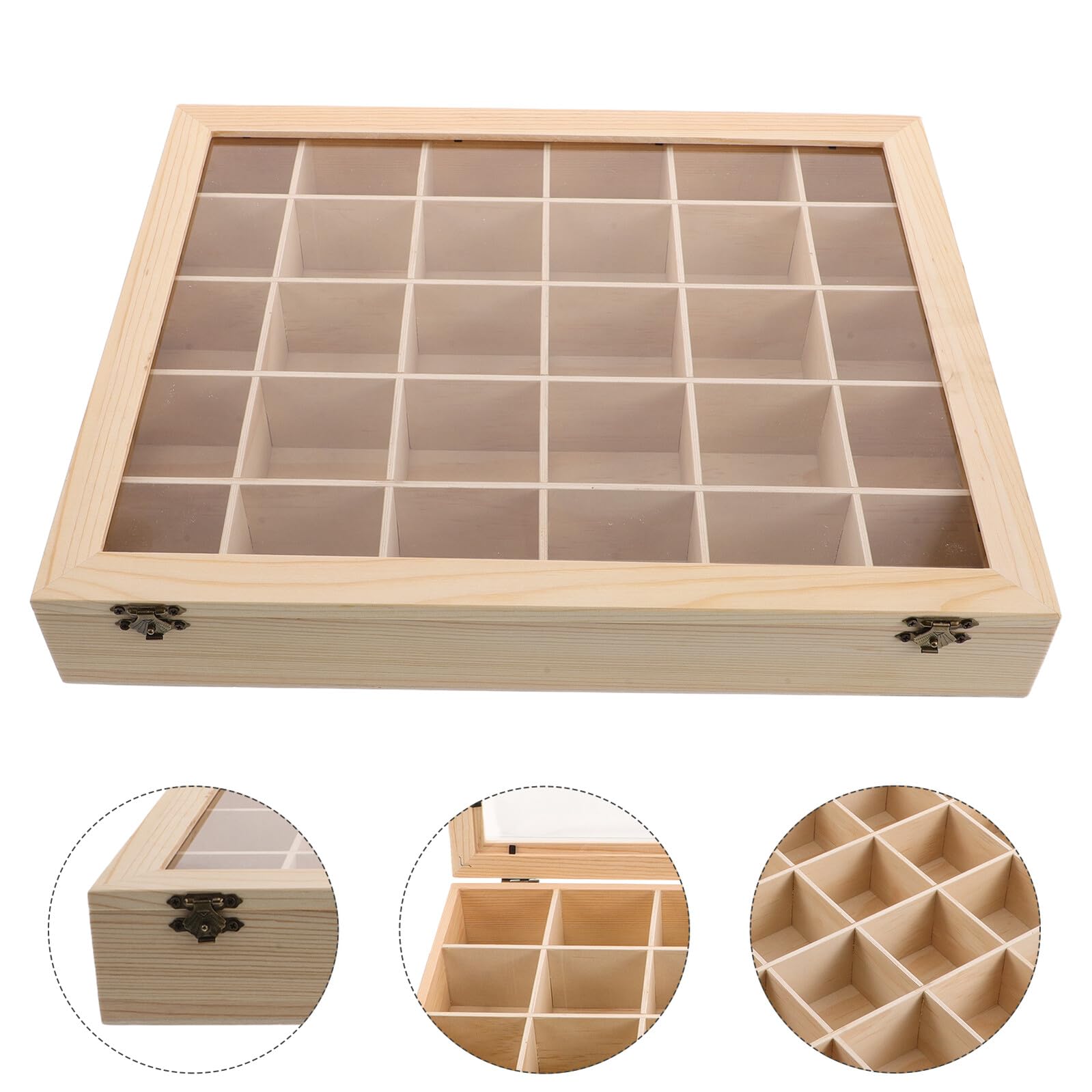 Caja Minerales de Madera para Exhibición de Rocas y Piedras, 30 Compartimentos, Estilo Clásico, Almacenamiento Protector para Colección y Hogar