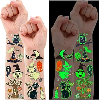 Partywind 250 Styles Glow Halloween Party Supplies, Luminous Halloween Temporary Tattoos for Kids Birthday Party Decorations Favors, Halloween Goodie Bag Fillers (24 Sheets)