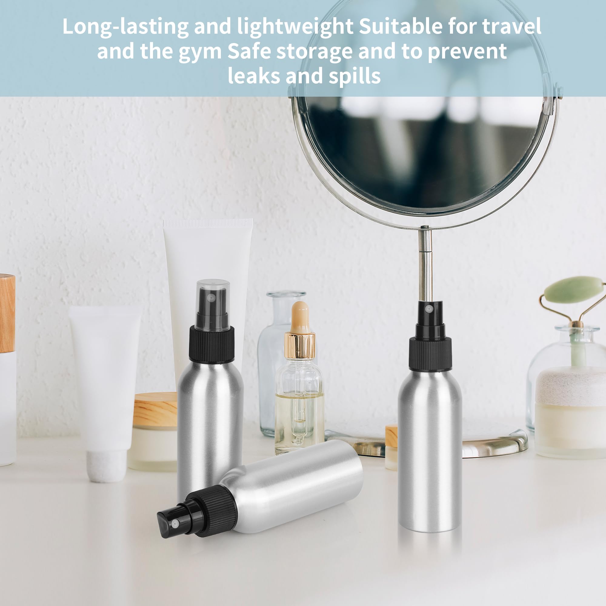 Aluminium-Sprühflaschen, 60 ml, klein, nachfüllbar, feiner Nebel, leere Sprühflaschen für Reisen, ätherische Öle, Silber, 20 Stück