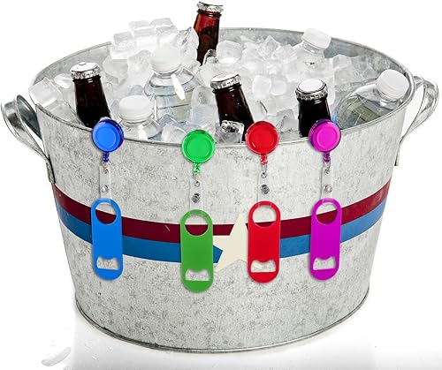 Miniatura 7 de Honoson Abrebotellas retráctil, 8 piezas, abridor de cerveza plano con clips redondos para carrete de insignia, soporte para cocina, restaurante,