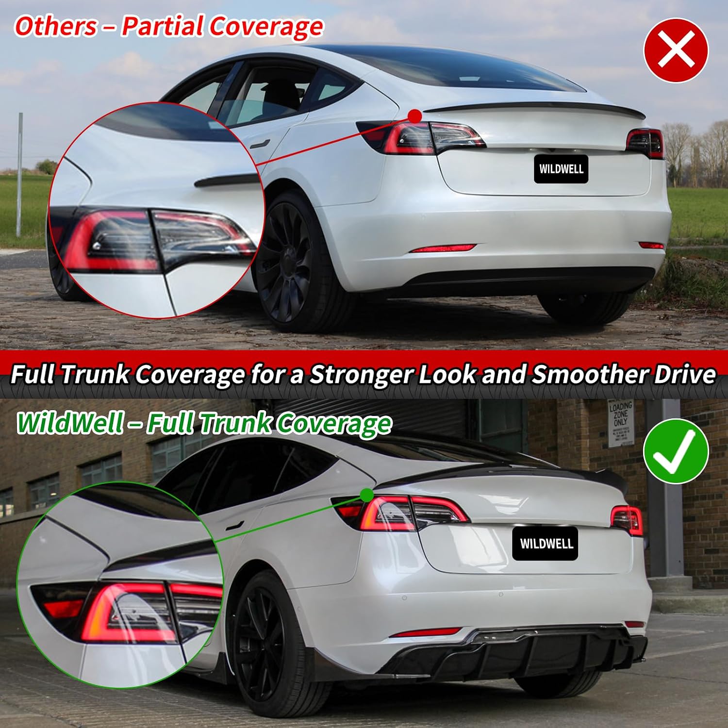 WildWell Rear Spoiler Wing for 2017-2026 Tesla Model 3 & Model 3 Highland, Trunk Spoiler Lip Highkick Performance Exterior Accessories Matte Black
