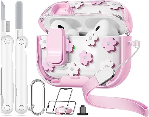 Funda con bloqueo de seguridad para Apple AirPods 2, bonita funda para AirPod Pro de 2 generación con soporte para teléfono y kit de limpieza para
