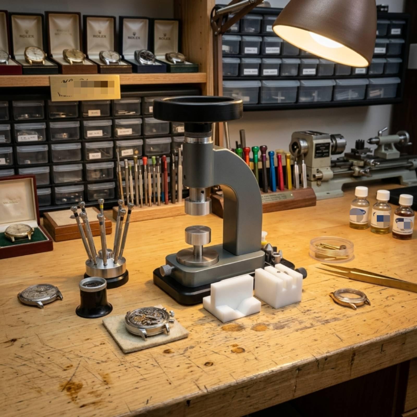 Milageto Pressa Apricasse Orologi Uso Manuale Pressa Chiudicasse Orologi Adattabile Strumento da Riparazione per Officina, Laboratorio, Verde