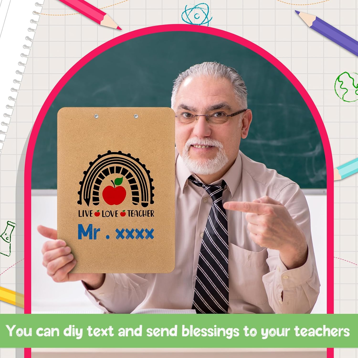 Seajan 6 Pcs Teacher Clipboard Bulk 12.5 x 9 Inch Teacher Appreciation Gift Rainbow Wooden Clipboards with Low Profile Clip Standard A4 Letter Size Back to School Thank You Teacher Gifts